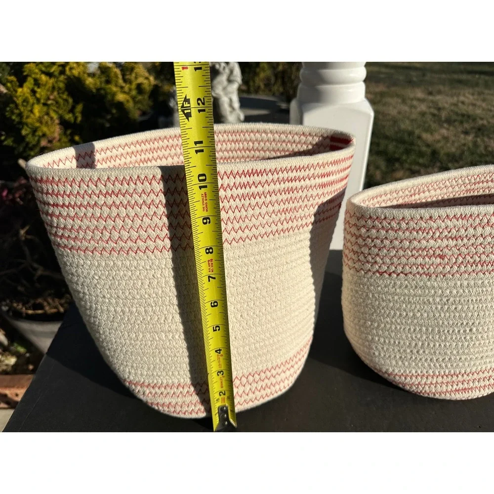 Set of 2 Christmas Baskets Joy Snowflake Red White Rope basket Storage‎ Decor